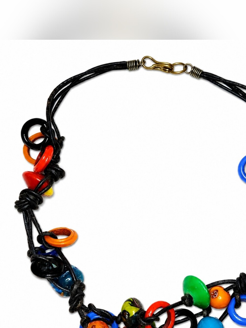 Artisan Colorful Beaded Necklace Hand Painted Wood Beads Abstract Boho Statement